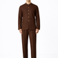 Chocolate brown linen jacket set for men – front view