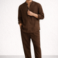 Chocolate brown short kurta linen set for men – styled
