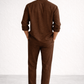 Back view of chocolate brown short kurta linen set for men