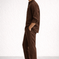 Side view of chocolate brown linen short kurta set for men