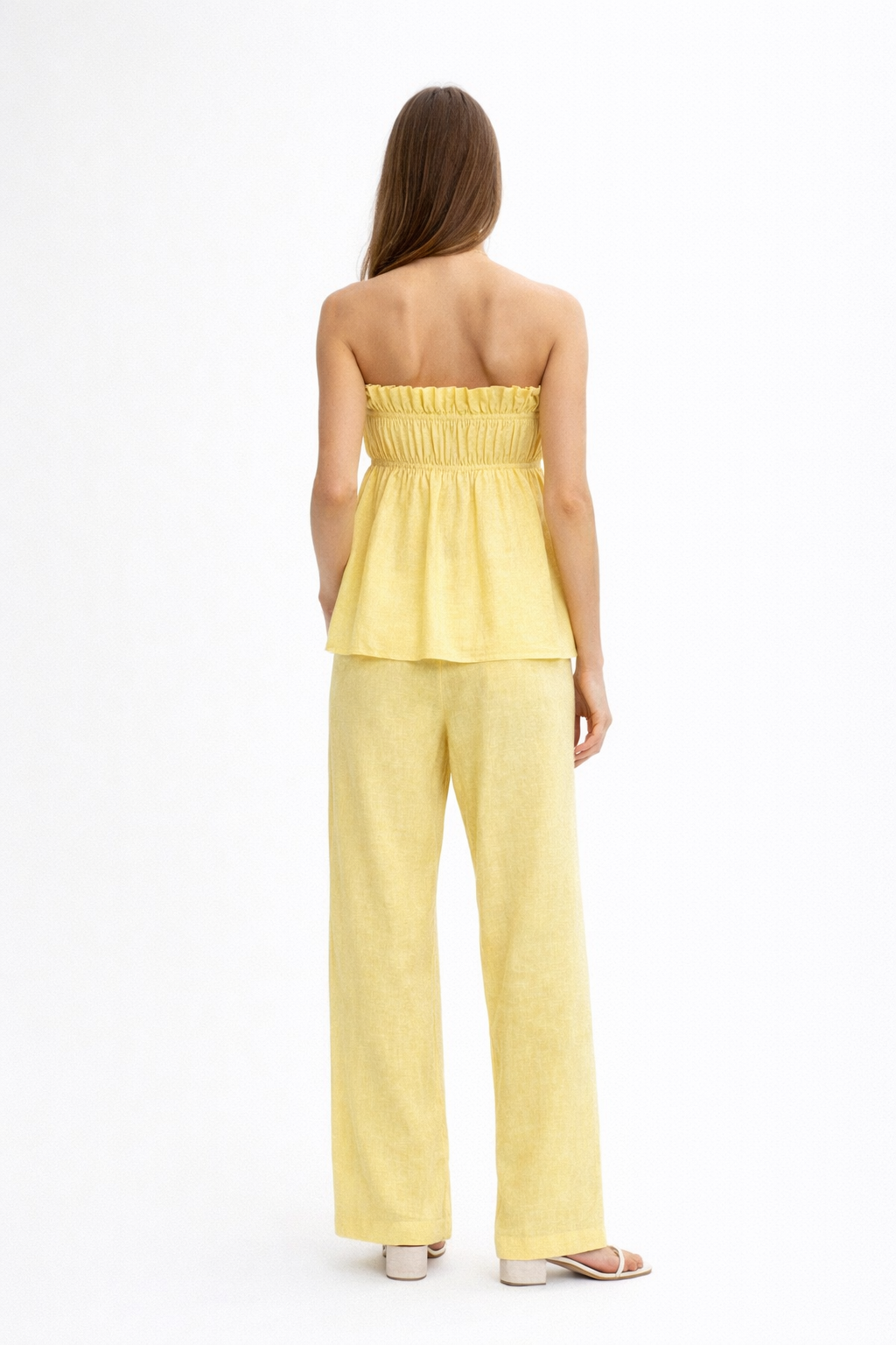 Back view of Citra linen set with elasticated waistband pants