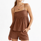 Cocoa Bloom Linen Set for women in brown – front view