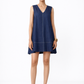 Denim Blue Linen V-Neck Dress – Women’s Linen Dress Front View