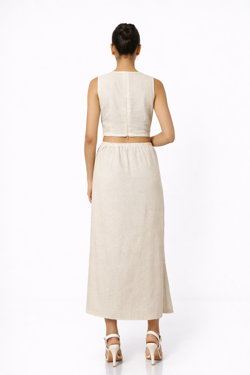 Earthy Natural Tie Front Knot Linen Set – Women’s Linen Co-Ord Set Back View