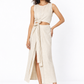 Earthy Natural Tie In Front Knot Linen Set for Women – Front Pose