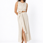 Earthy Natural Tie In Front Knot Linen Set for Women – Three Quarter View