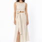 Earthy Natural Tie In Front Knot Linen Set for Women – Front View