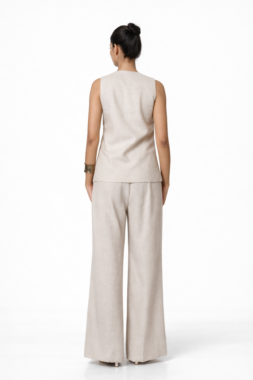 Earthy Natural Undyed Linen Vest Set – Women’s Linen Co-Ord Set Back View