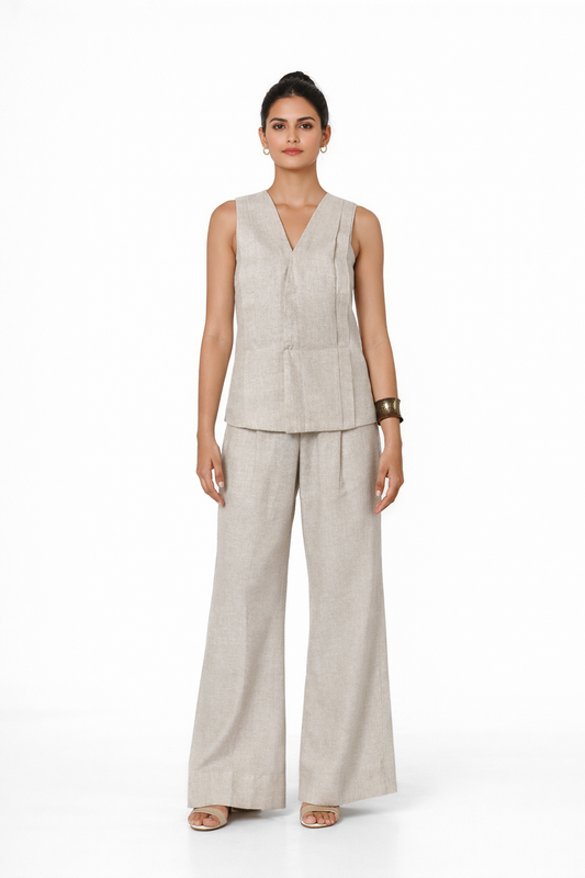 Earthy Natural Undyed Linen Vest Set – Women’s Linen Co-Ord Set Front View