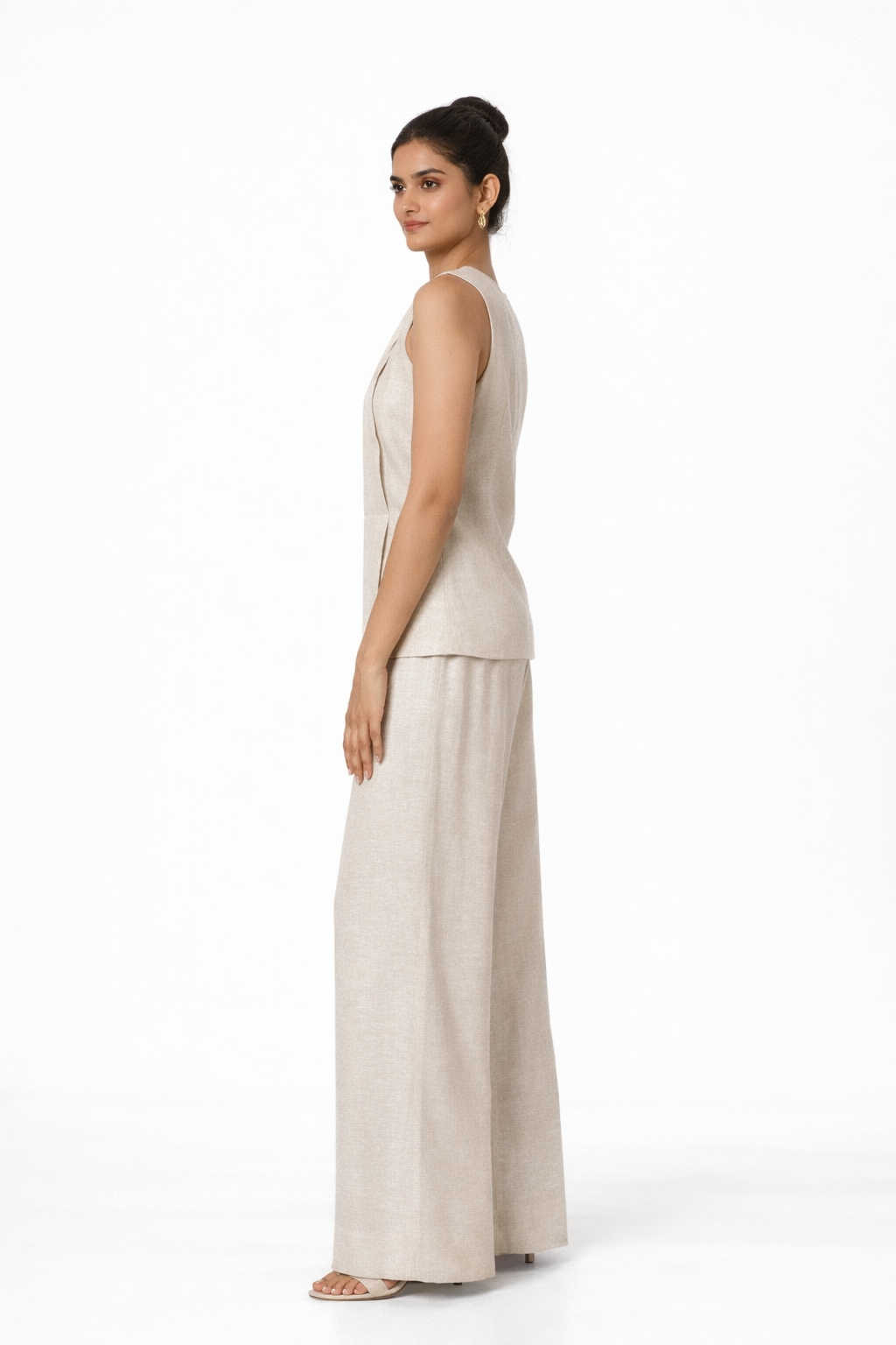 Earthy Natural Undyed Linen Vest Set – Women’s Linen Co-Ord Set Side View