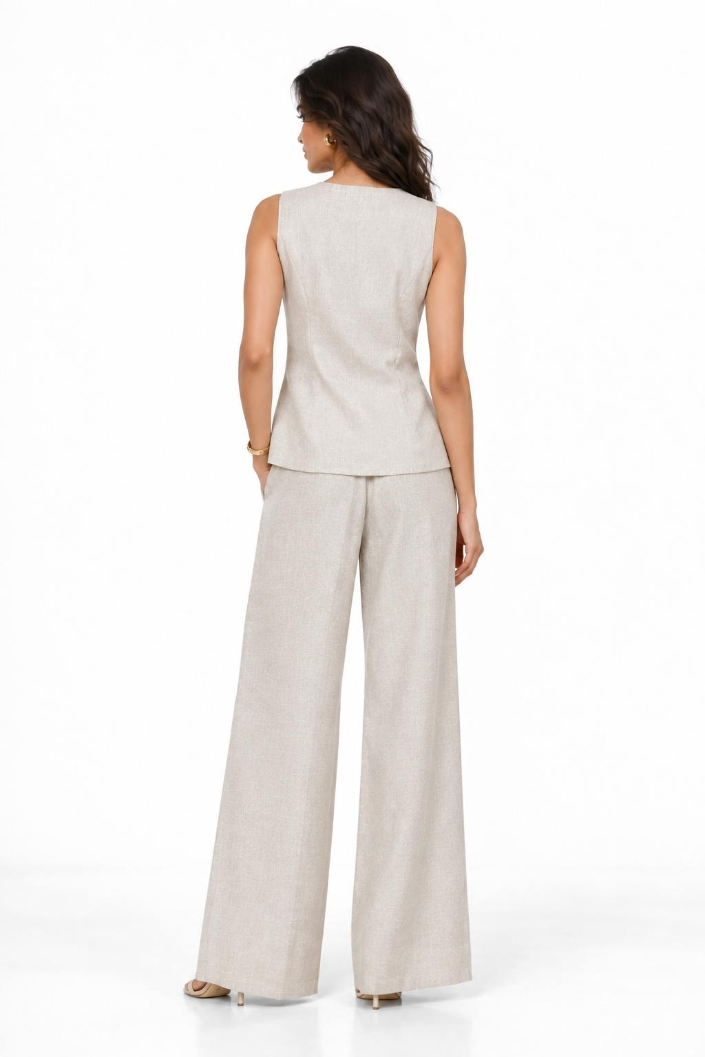 Earthy Natural Undyed Linen Vest Set for Women – back view