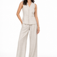 Earthy Natural Undyed Linen Vest Set for Women styled on model