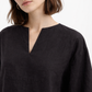 Close-up of the notch neckline and premium linen texture of the Eclipse Black Linen Set for Women.