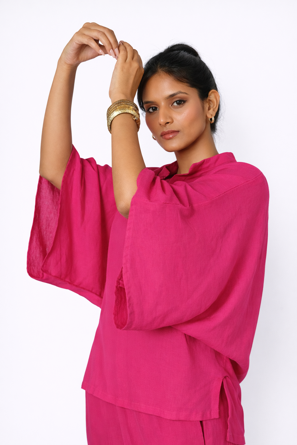 Linen Kaftan Top with Dolman Sleeves – Farah Linen Set for Women