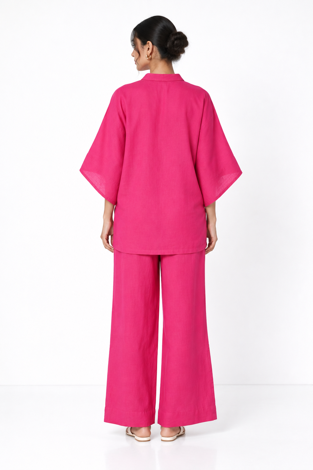 Farah Linen Kaftan Set for Women in pink – back view