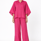 Farah Linen Kaftan Set for Women in pink – full front view