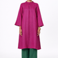 Gulbahar Flared Linen Tunic Set – Rani Pink & Bottle Green Linen Outfit Set Front View
