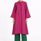 Gulbahar flared linen tunic set in Rani pink and bottle green for women