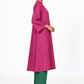 Side view of Gulbahar Rani pink flared linen tunic set with bottle green pants