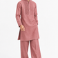 Gulnaar linen kurta set for men in dusty rose three-quarter view