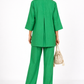Harit green linen kurta set for women back view with pleated detail