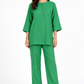 Harit green linen kurta set for women with matching trousers front view