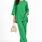Harit green linen kurta set for women side view with relaxed fit