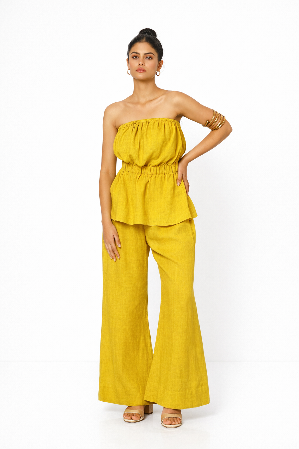 Yellow Linen Outfit Set – Hiranyam Linen Co-Ord Set for Women