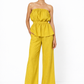 Hiranyam off-shoulder yellow linen set for women front view