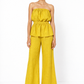 Hiranyam yellow linen off-shoulder top and wide-leg pants set for women
