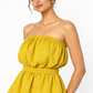 Hiranyam yellow off-shoulder linen top close-up for women