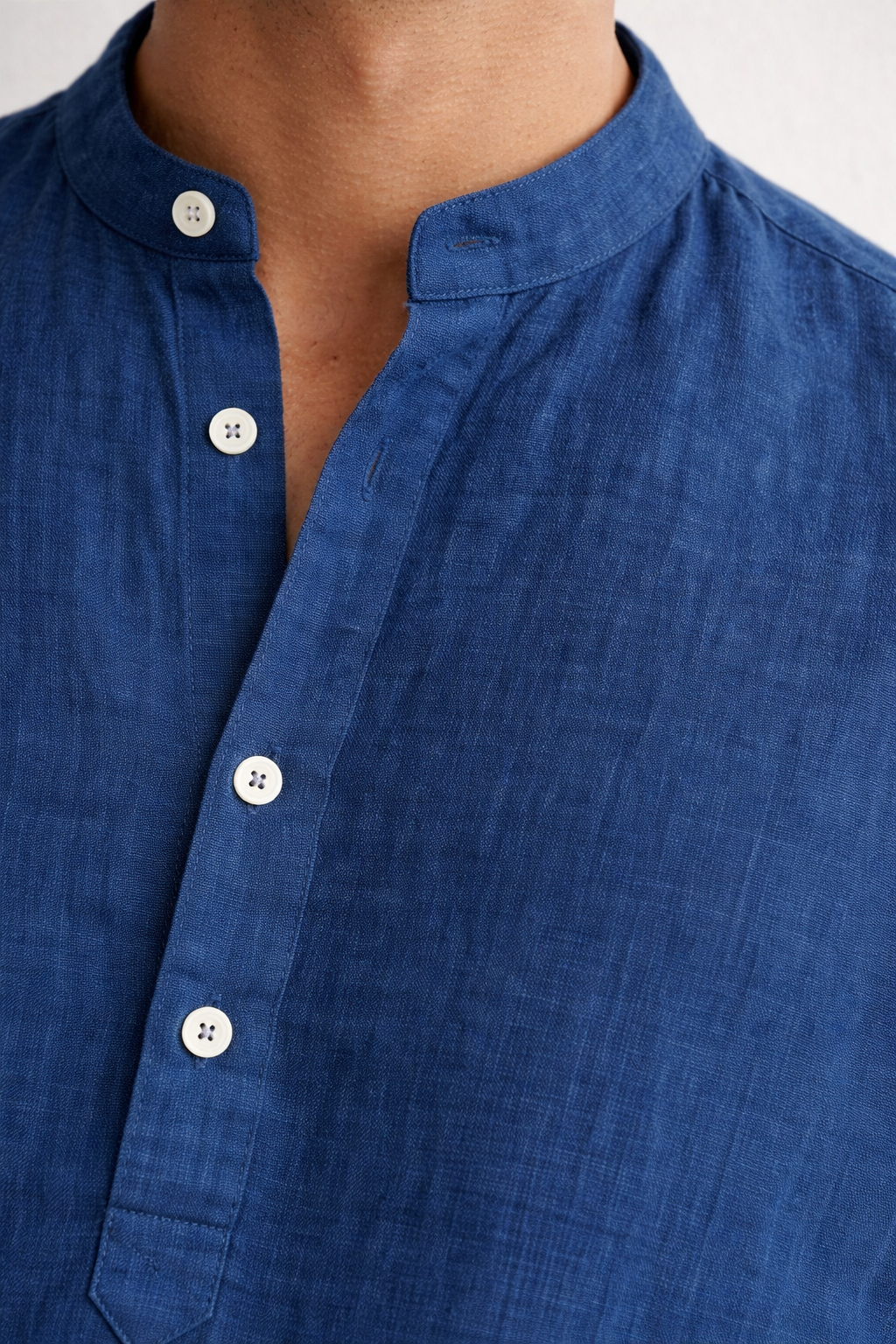 Close-up of pure linen fabric texture on Indus short kurta