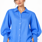 Jalneel Chalk Blue Linen Shirt – close-up view with puff sleeves and collar