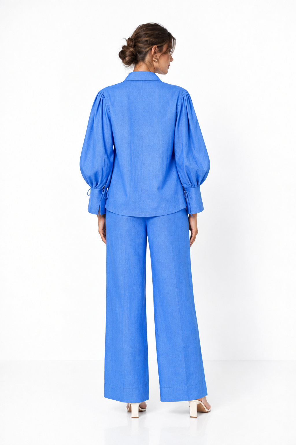 Jalneel Chalk Blue Linen Set for Women – back view