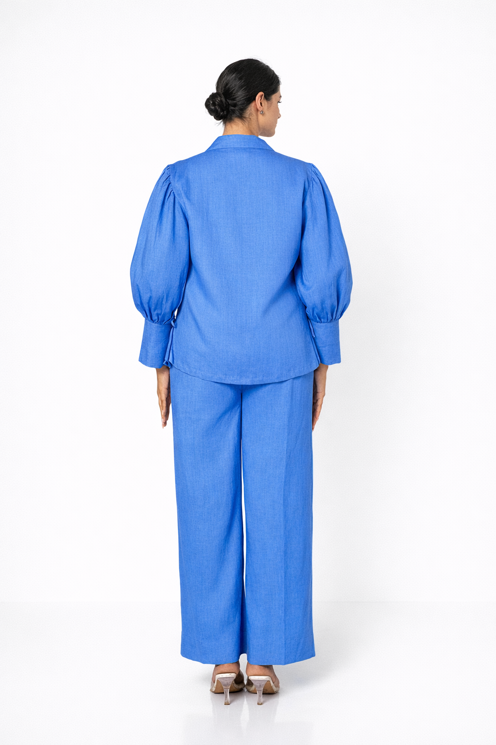 Jalneel Linen Set – Chalk Blue Linen Outfit Set for Women Back View