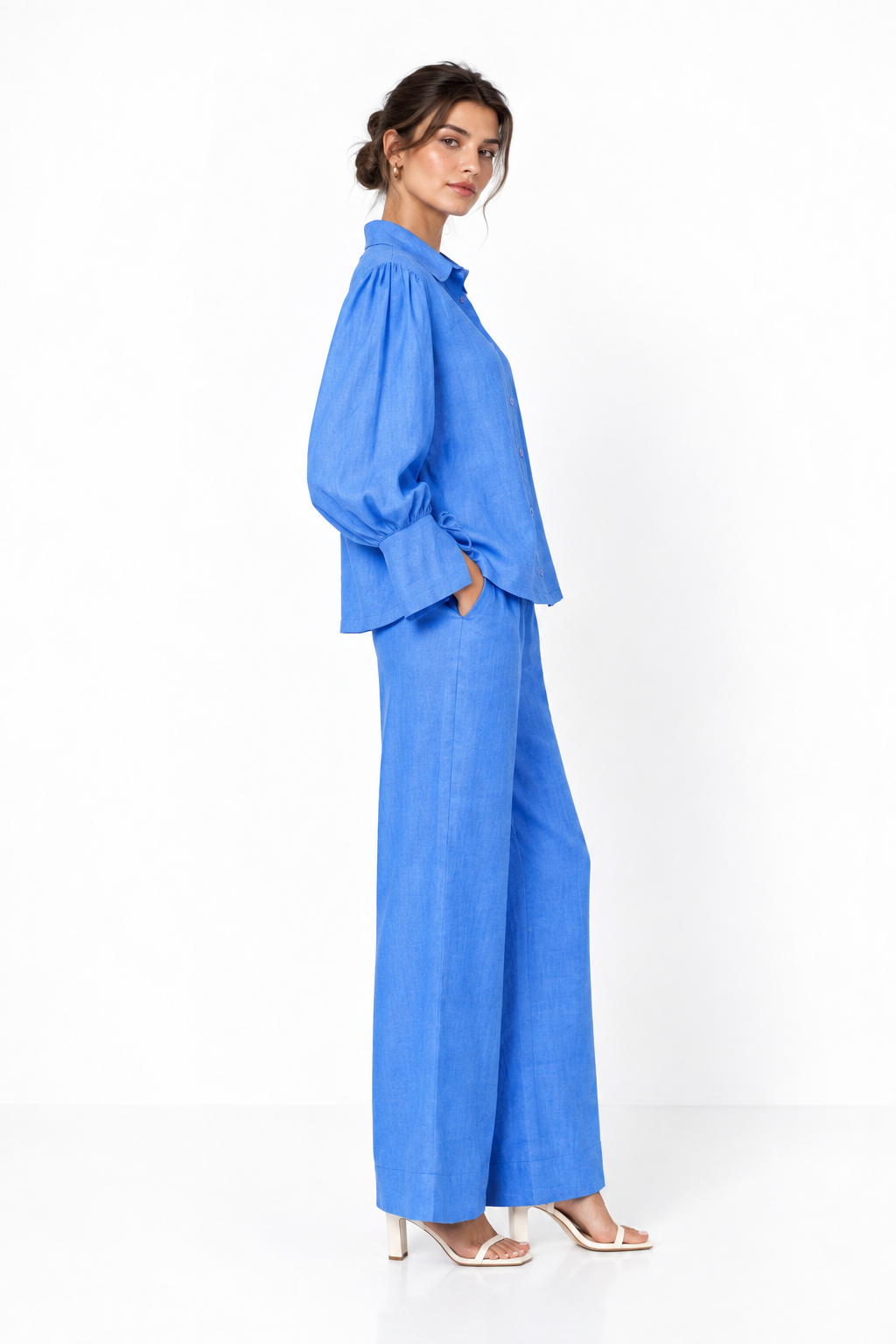 Jalneel Chalk Blue Linen Set for Women – side view
