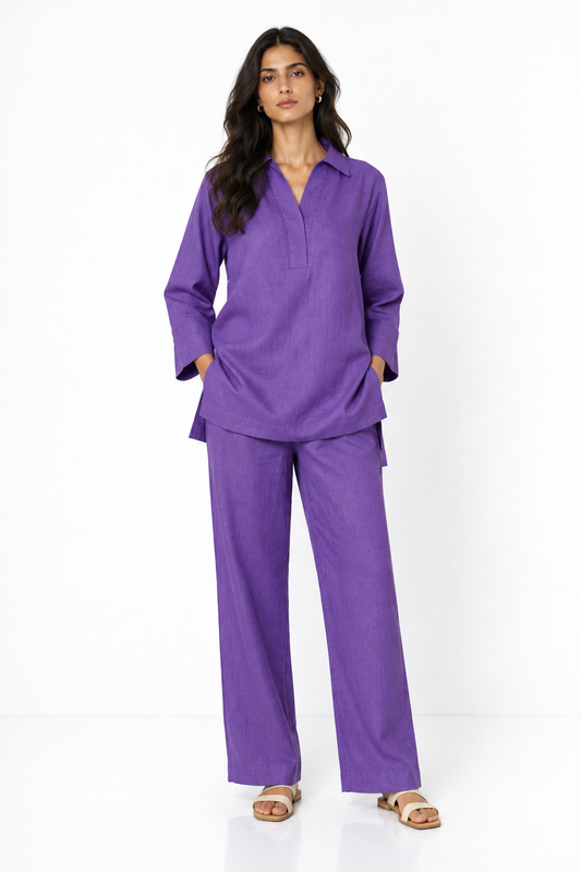 Jamuni linen kurta set for women front view
