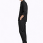 Side view of black pure linen shirt and trouser set for men
