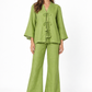 Kadamb lime green linen kimono set for women front view