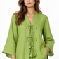 Kadamb lime green linen kimono top close-up for women