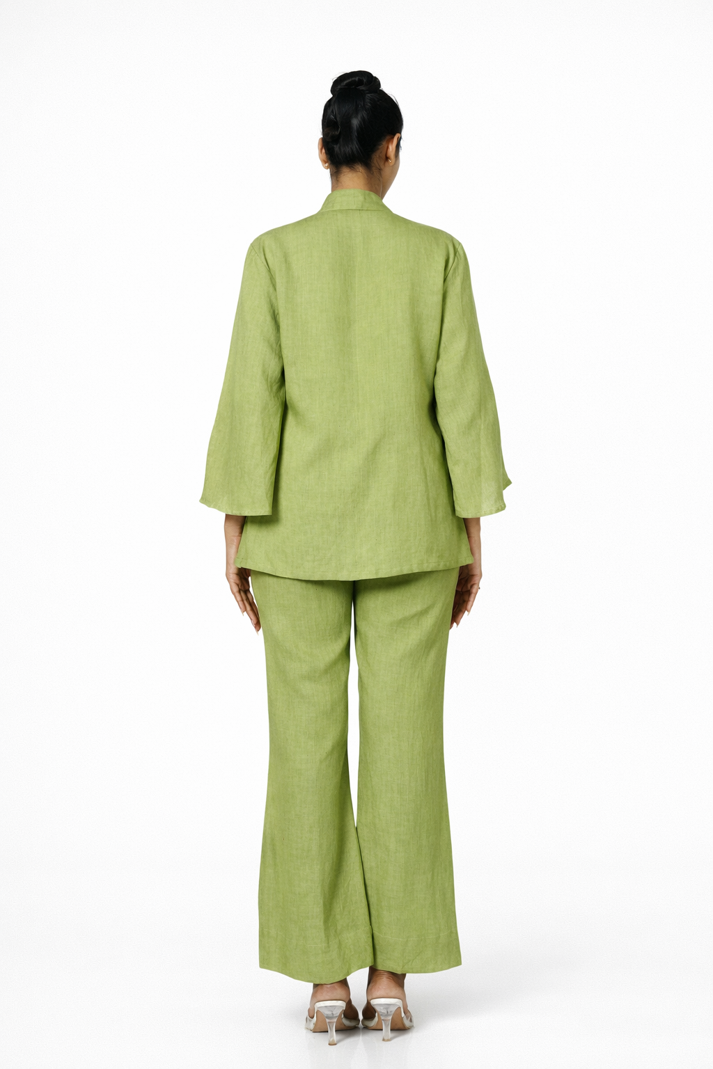Kadamb Linen Limono Set – Women’s Lime Green Linen Outfit Set Back View