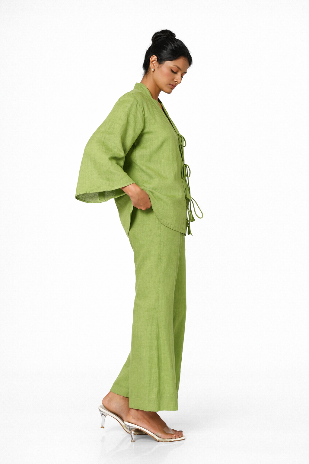 Kadamb Linen Limono Set – Women’s Lime Green Linen Outfit Set Side View