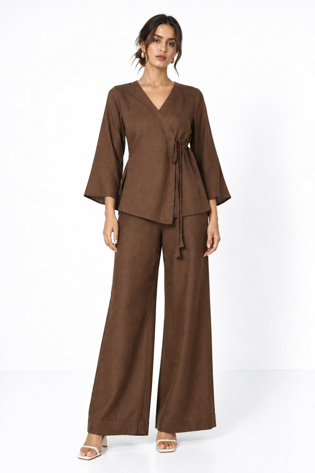 Kaha linen wrap set for women in brown linen