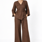 Kaha linen wrap top and wide-leg pants set for women