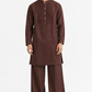 Kahwa linen kurta set for men in coffee brown