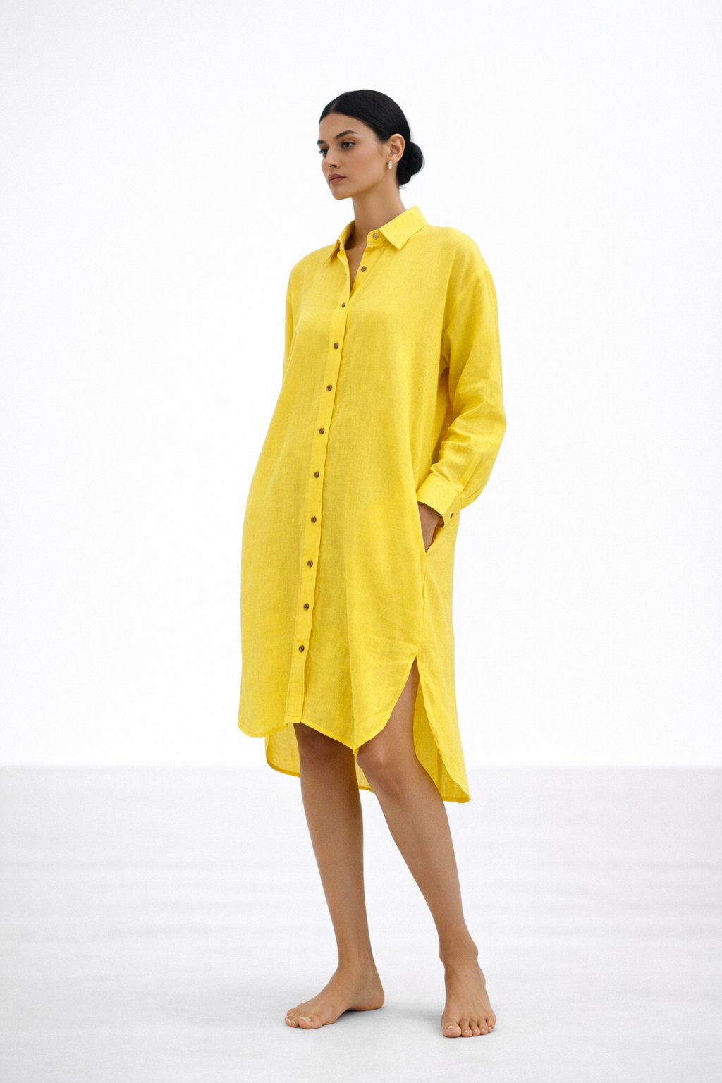 Kanak Women’s Linen Shirt Dress – Side View Linen Outfit for Women