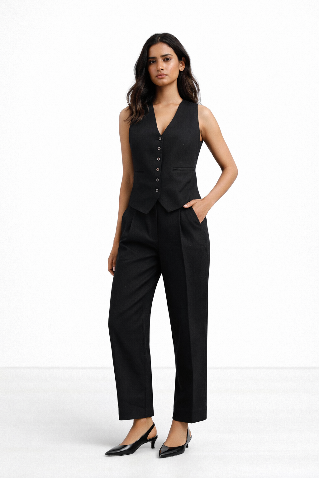 Full length view of Kari linen co-ord set for women