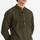 Close-up of Khaak linen kurta showing pintuck chest detailing and buttons