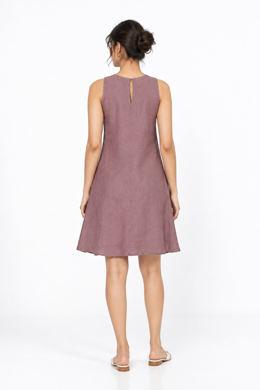 Lavanya A-Line Linen Dress for Women in mauve linen – back view