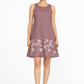 Lavanya A-Line Linen Dress for Women in mauve with floral embroidery – front view